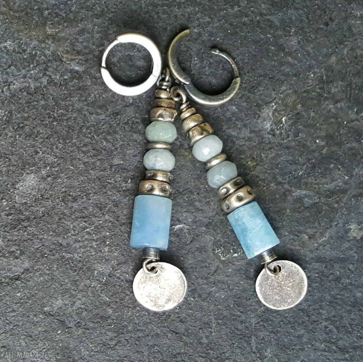 Kolczyki srebrne z akwamarynami HandMade