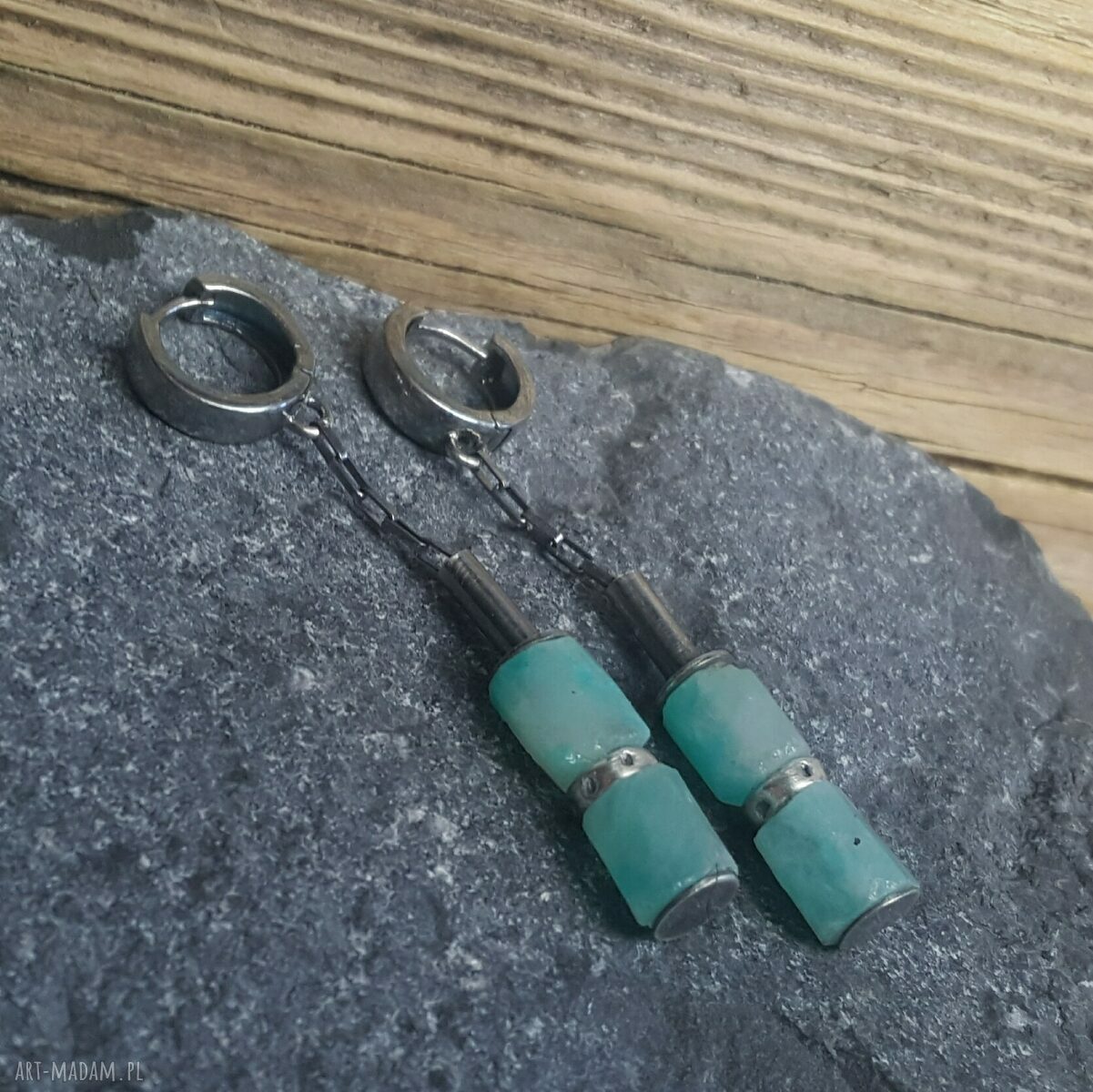 Kolczyki srebrne z amazonitem handmade delikatna biżuteria dla kobiet