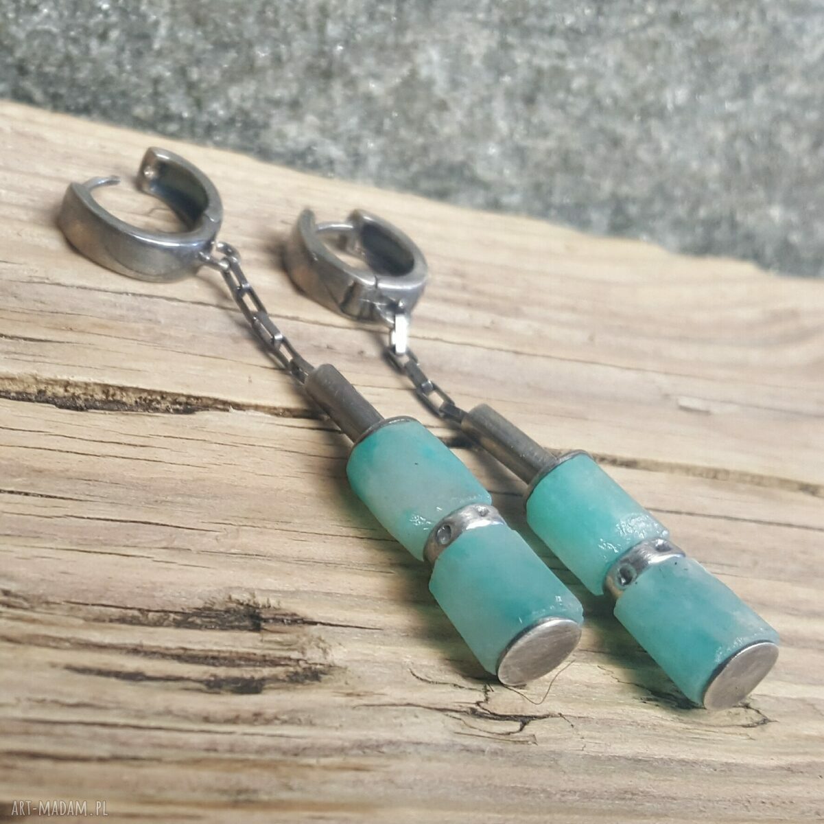 Kolczyki srebrne z amazonitem handmade delikatna biżuteria dla kobiet