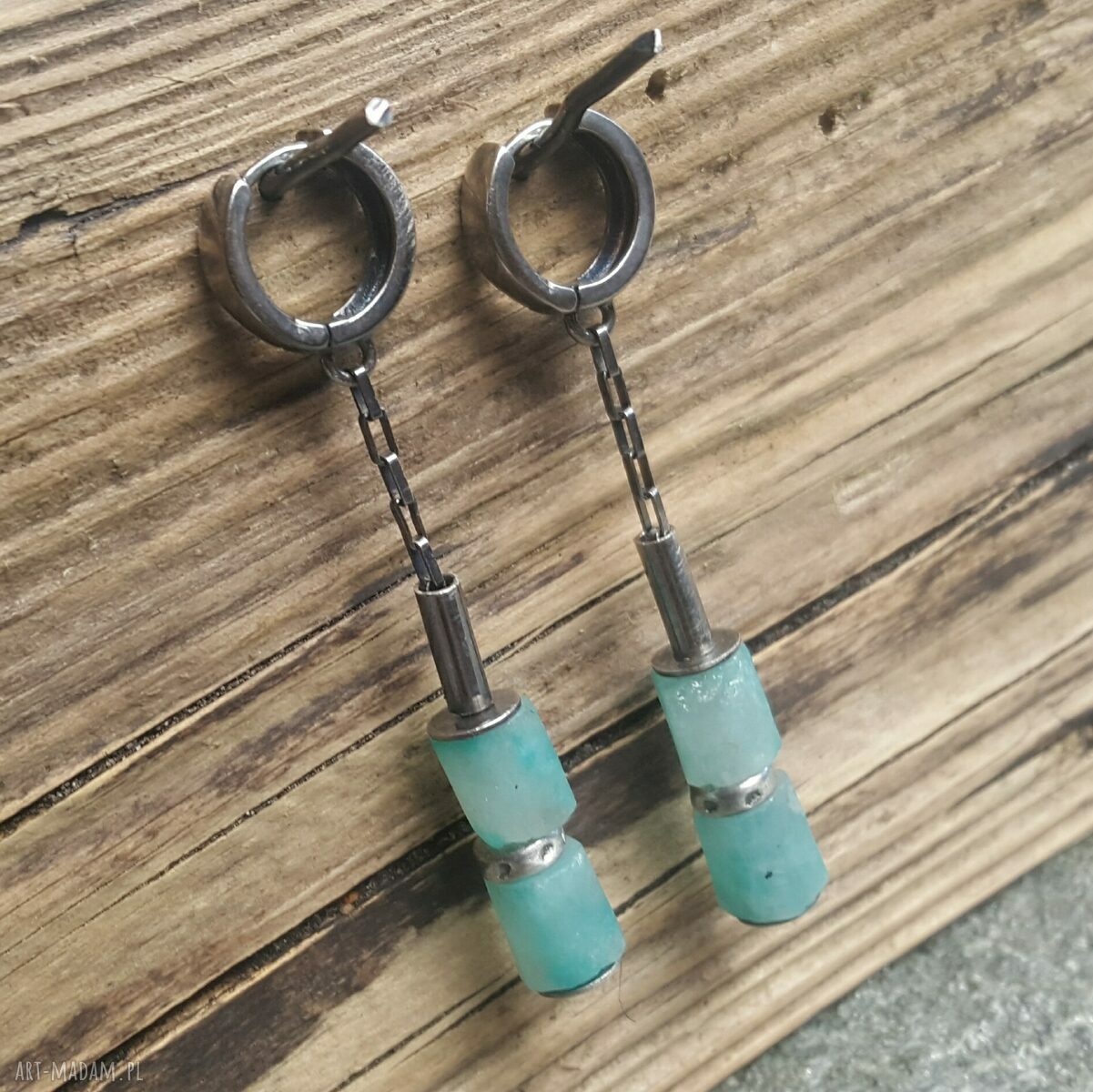 Kolczyki srebrne z amazonitem handmade delikatna biżuteria dla kobiet