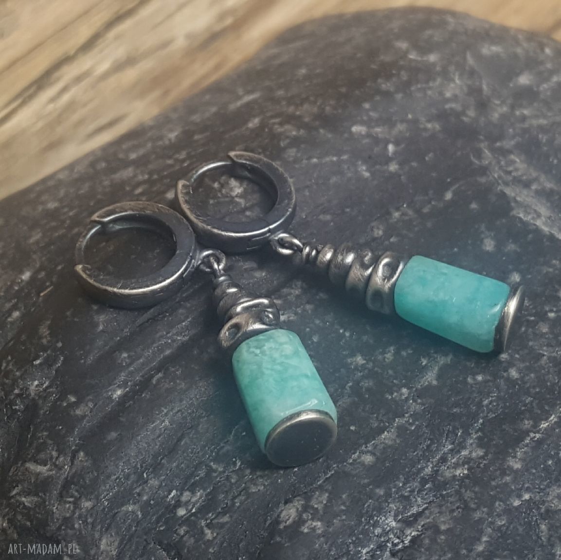 Srebrne kolczyki z mozambijskim amazonitem - naturalny morsko-zielony blask
