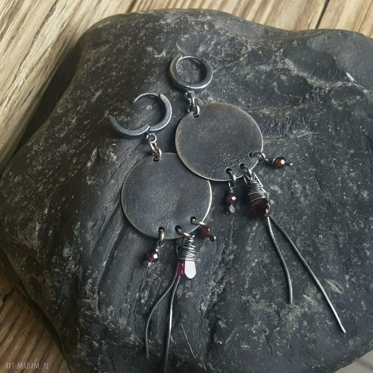 Kolczyki srebrne z granatami HandMade