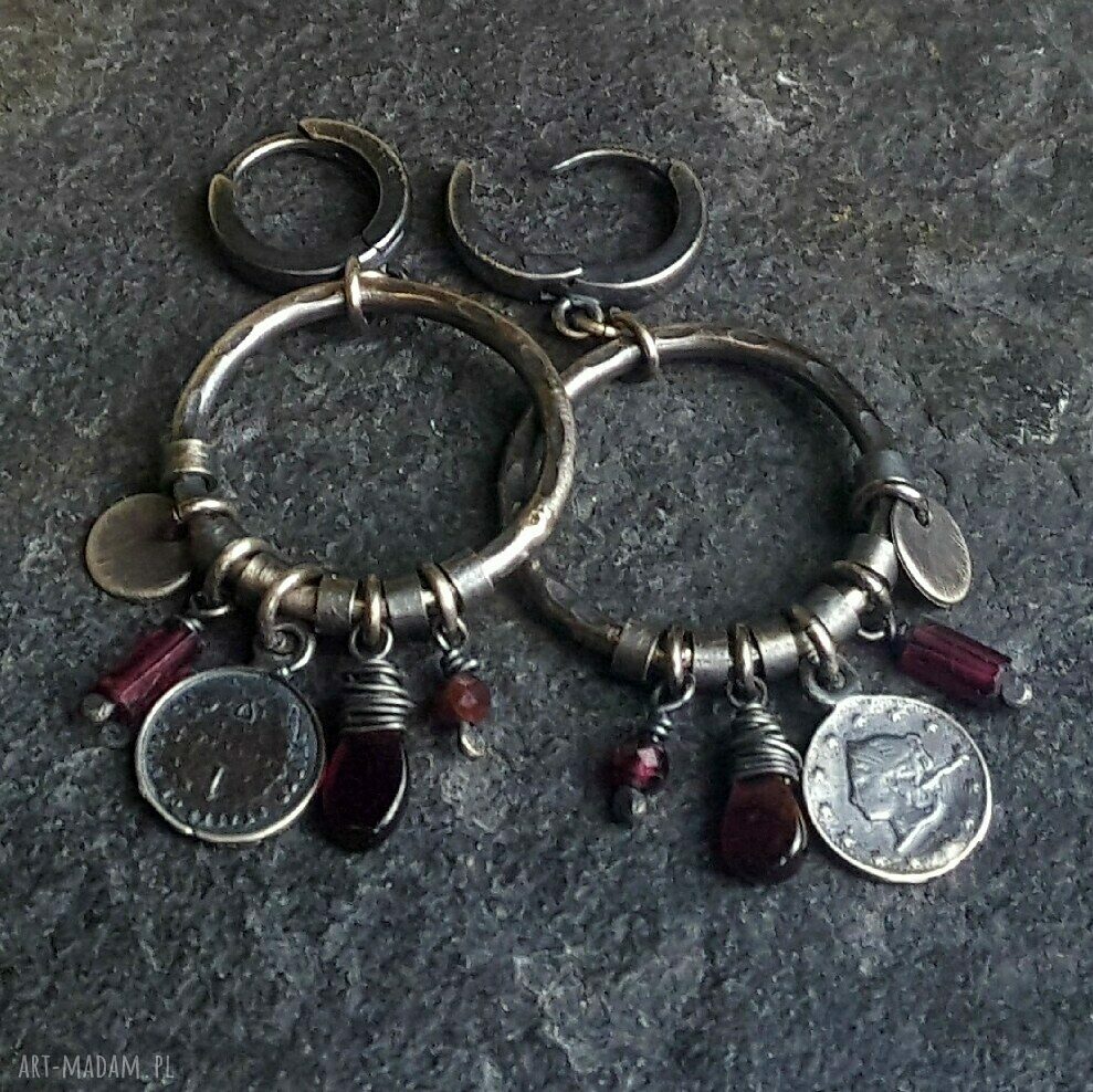 Kolczyki srebrne z granatami Handmade