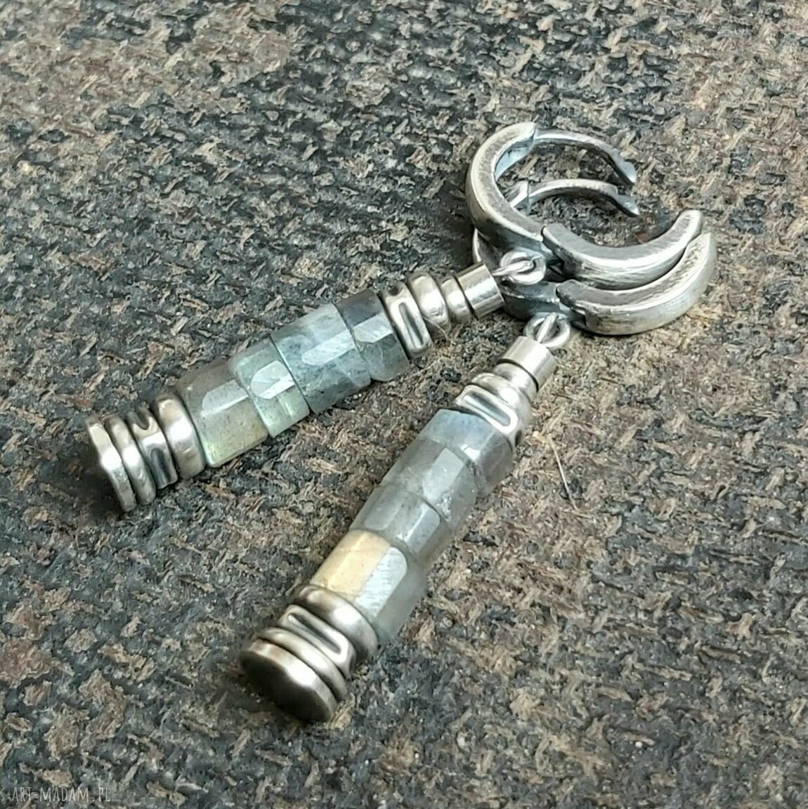 Kolczyki srebrne labradorytami metaloplastyka srebro oksydowane