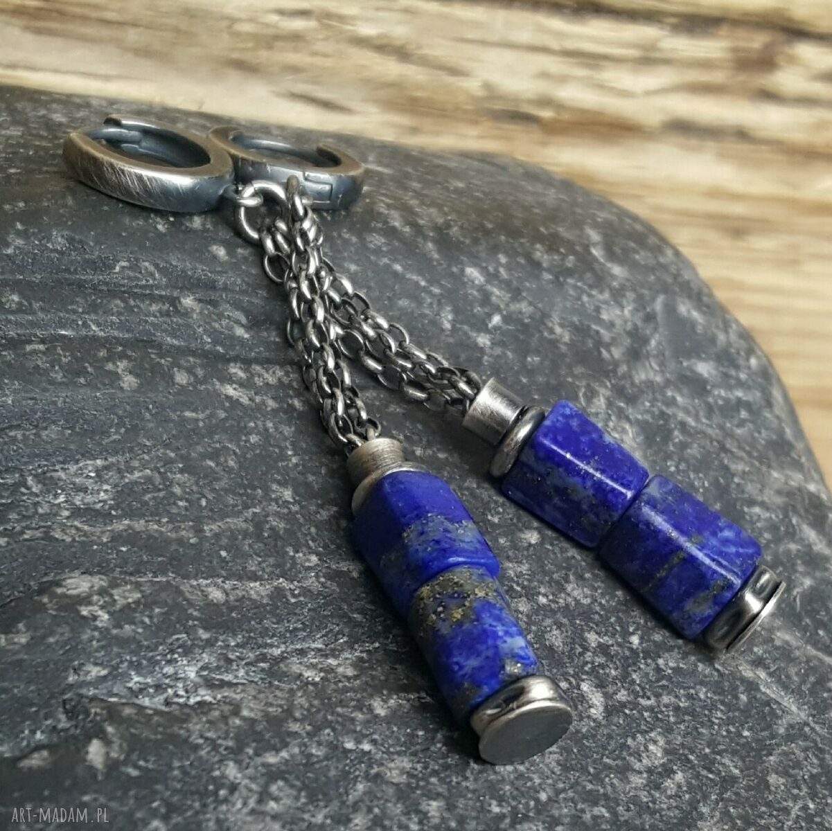 Kolczyki srebrne lapisem lazuli metaloplastyka srebro oksydowane