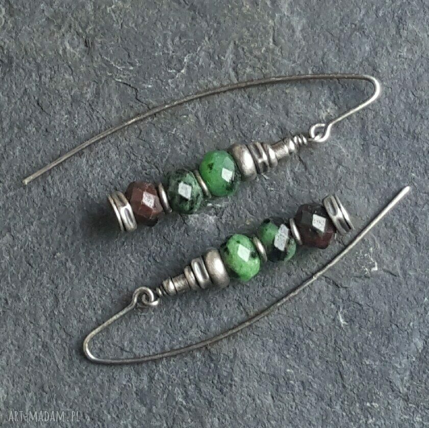 Kolczyki srebrne z zoisytem metaloplastyka handmade
