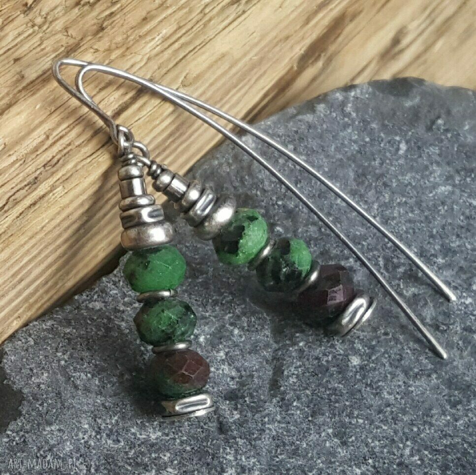 Kolczyki srebrne z zoisytem metaloplastyka handmade