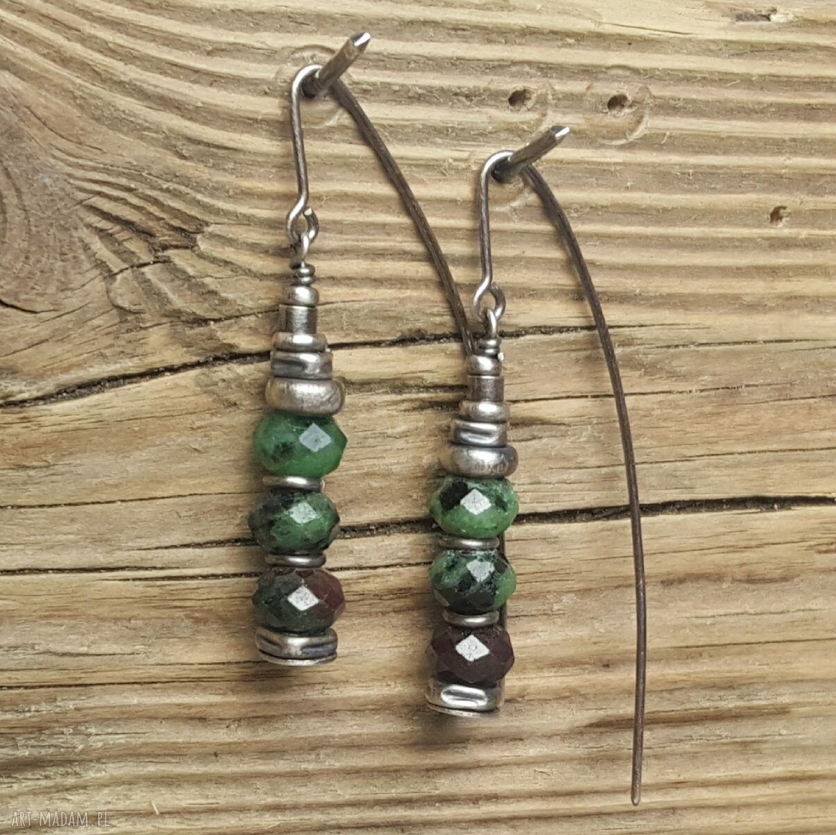 Kolczyki srebrne z zoisytem metaloplastyka handmade