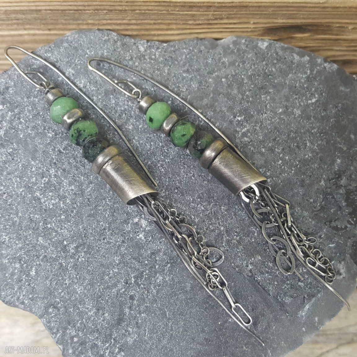 art-Madam.pl: Kolczyki srebrne z zoisytem - srebro 925 oksydowane i fasetowane oponek (7x5 mm)