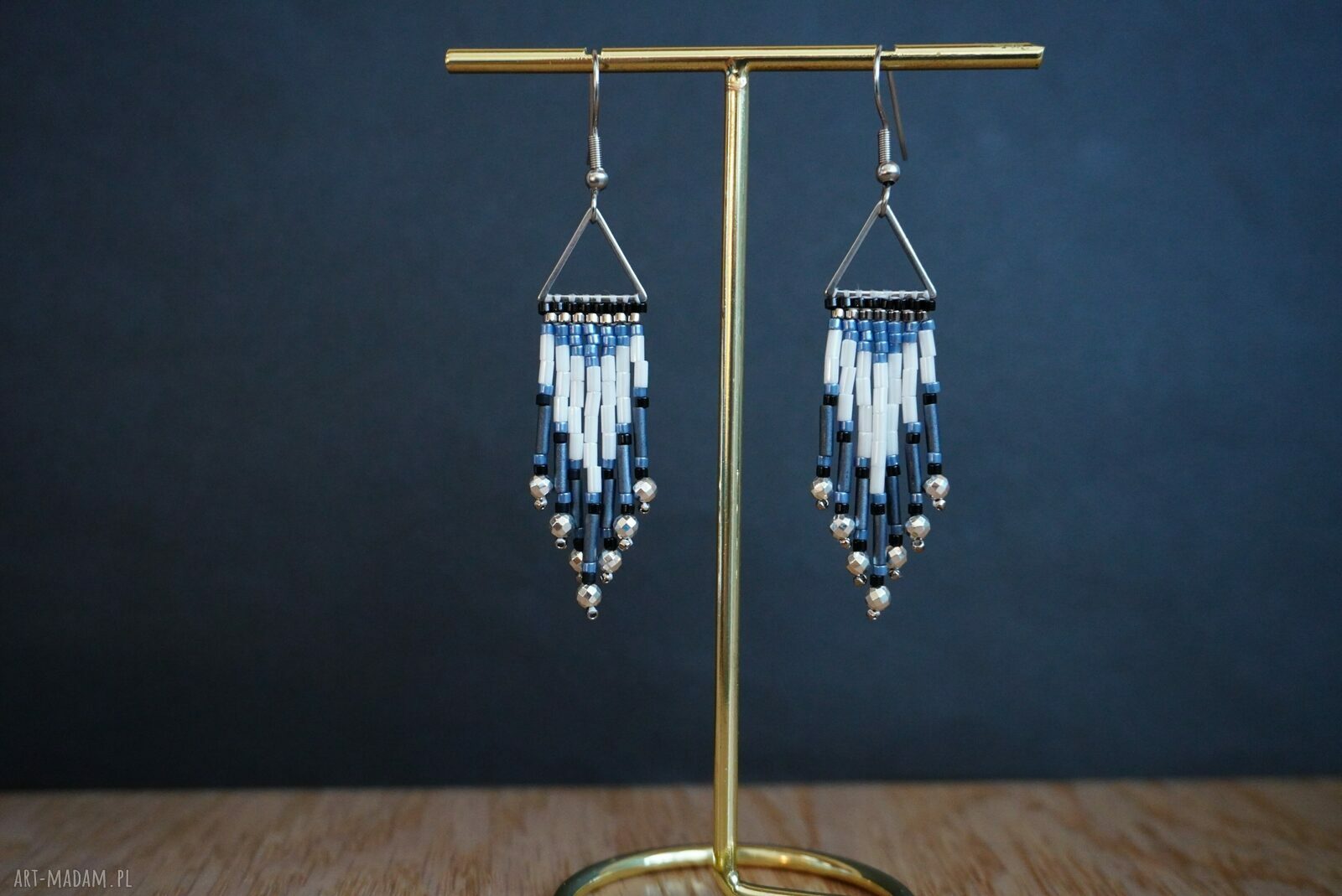 Kolczyki stal chirurgiczna hematyt - długie handmade ONArt