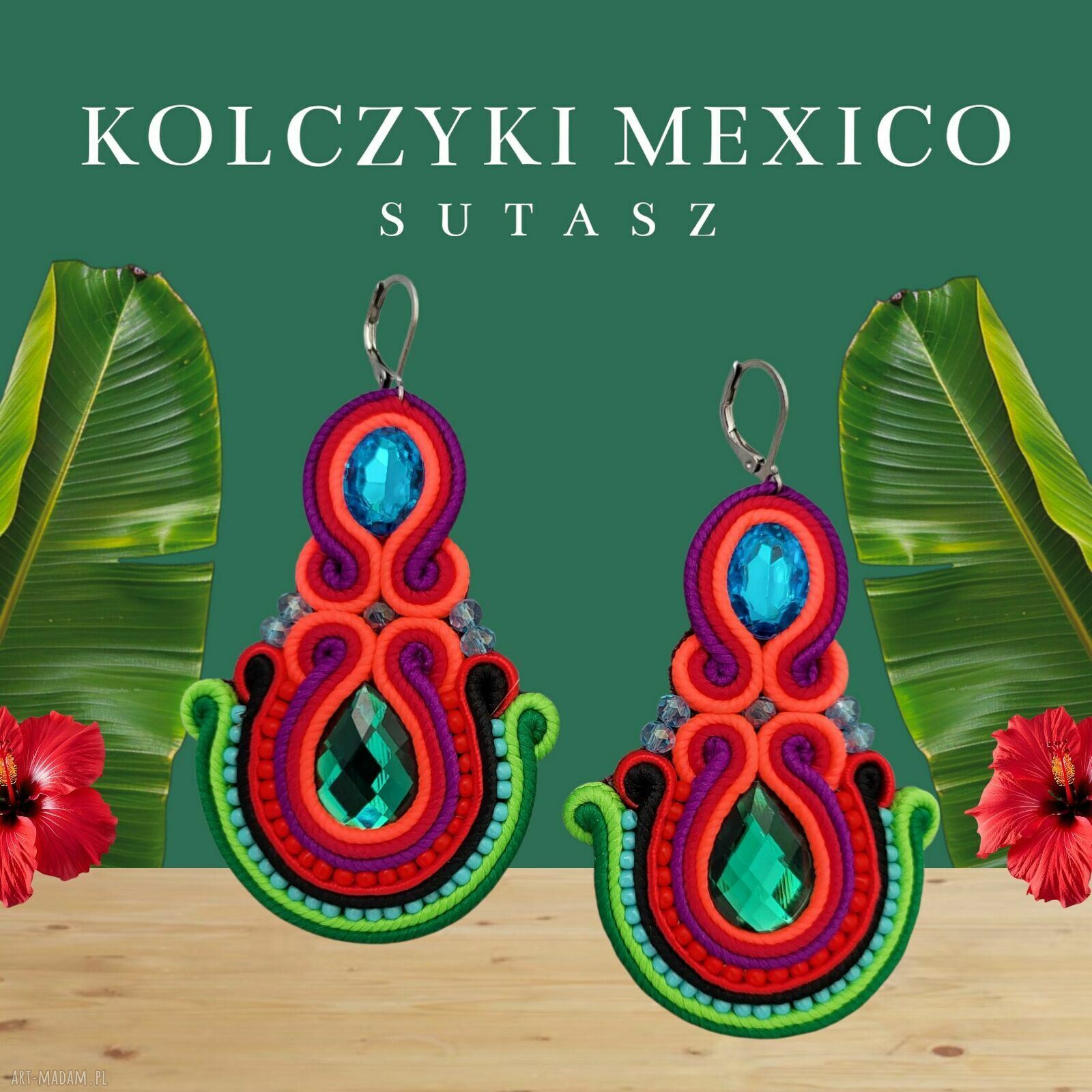 Kolczyki sutasz Mexico - lekkie haftowane wiszące kolczyki