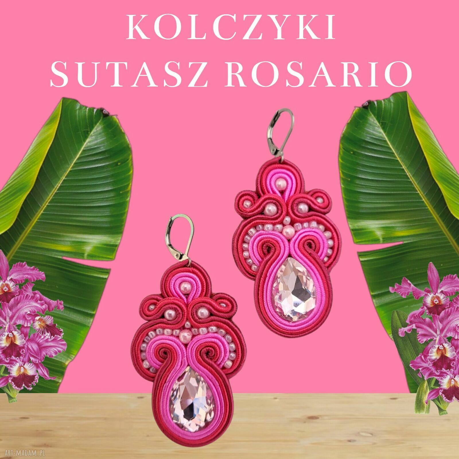 Kolczyki sutasz Rosario - róż i bordo na antyalergicznych biglach