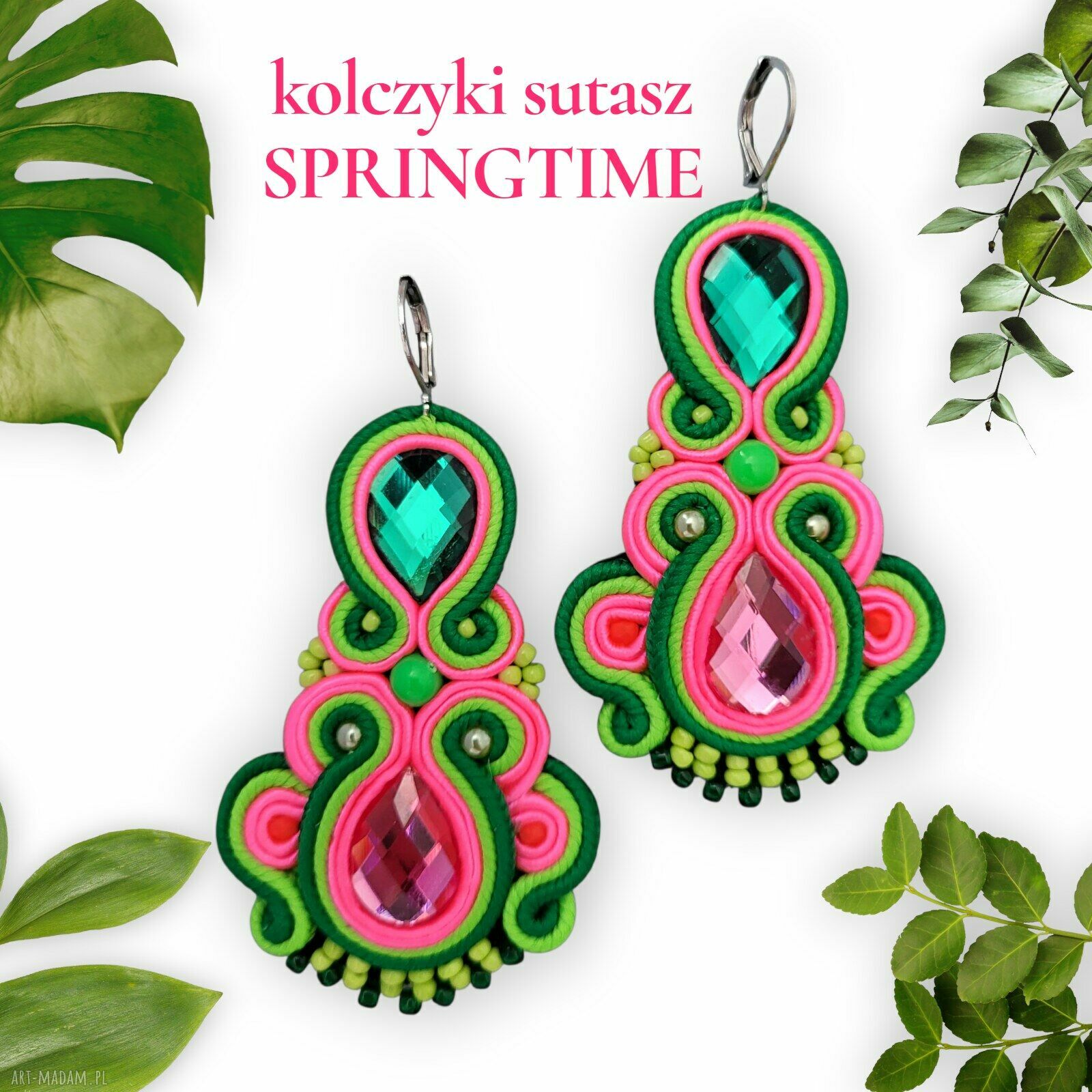 Kolczyki sutasz Springtime II zielone i różowe