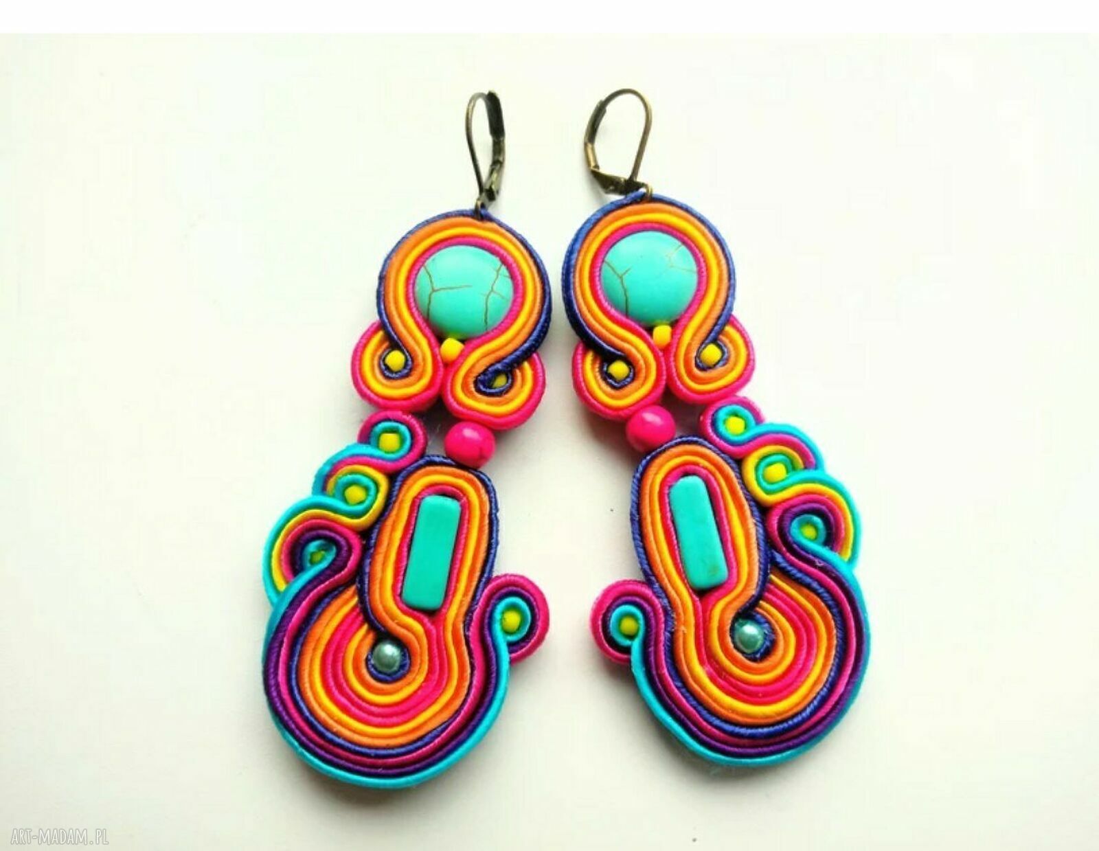 Kolczyki sutaszowe haftowane Bajobongo - kolorowe handmade
