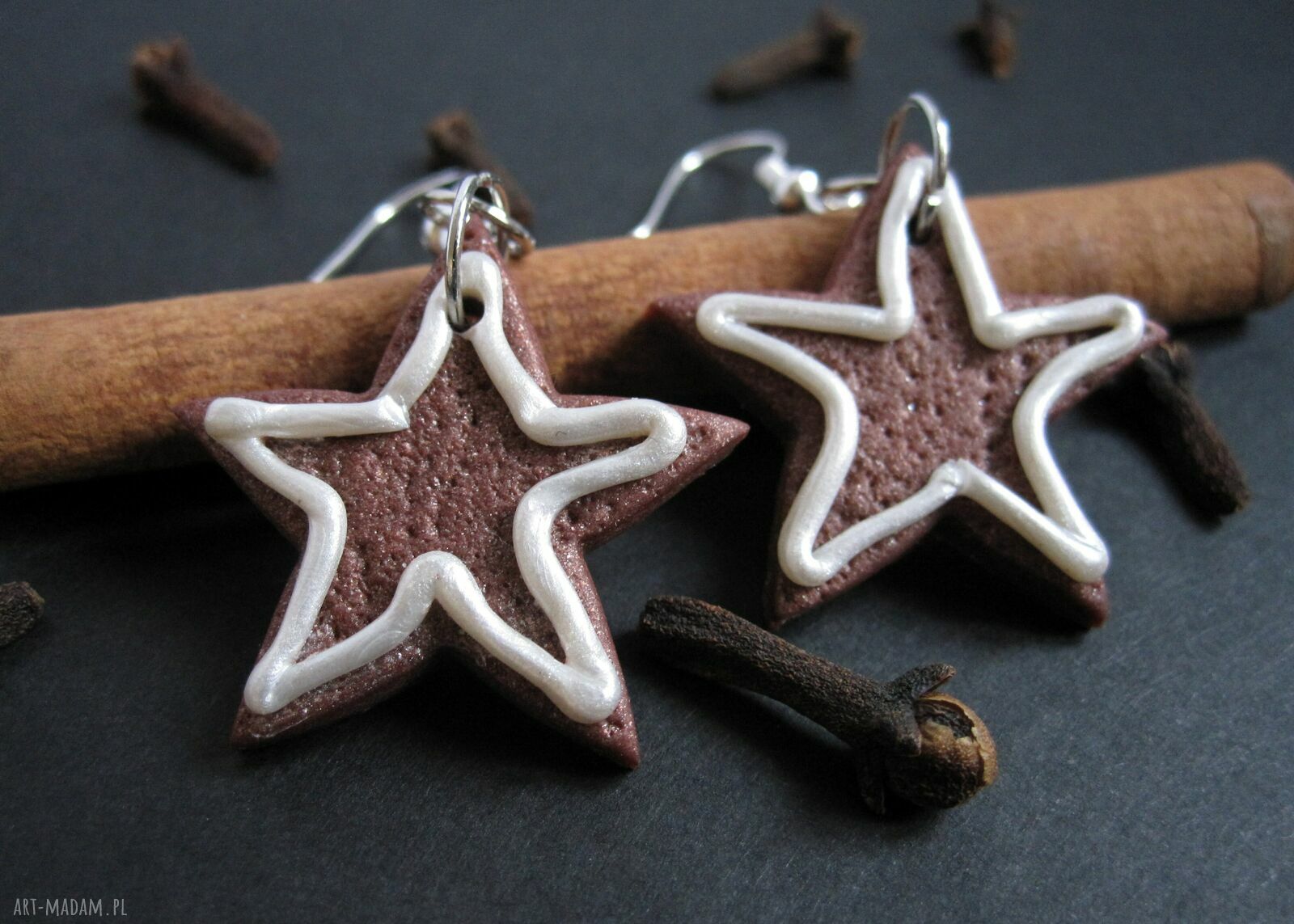 Kolczyki świąteczne gwiazdki z lukrem - piernikowe handmade