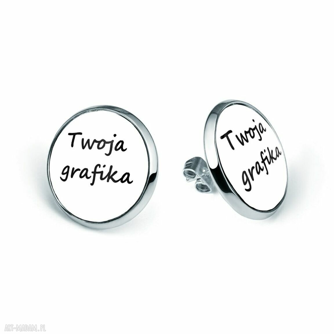 Kolczyki sztyfty z własną grafiką - spersonalizowane, srebrna baza