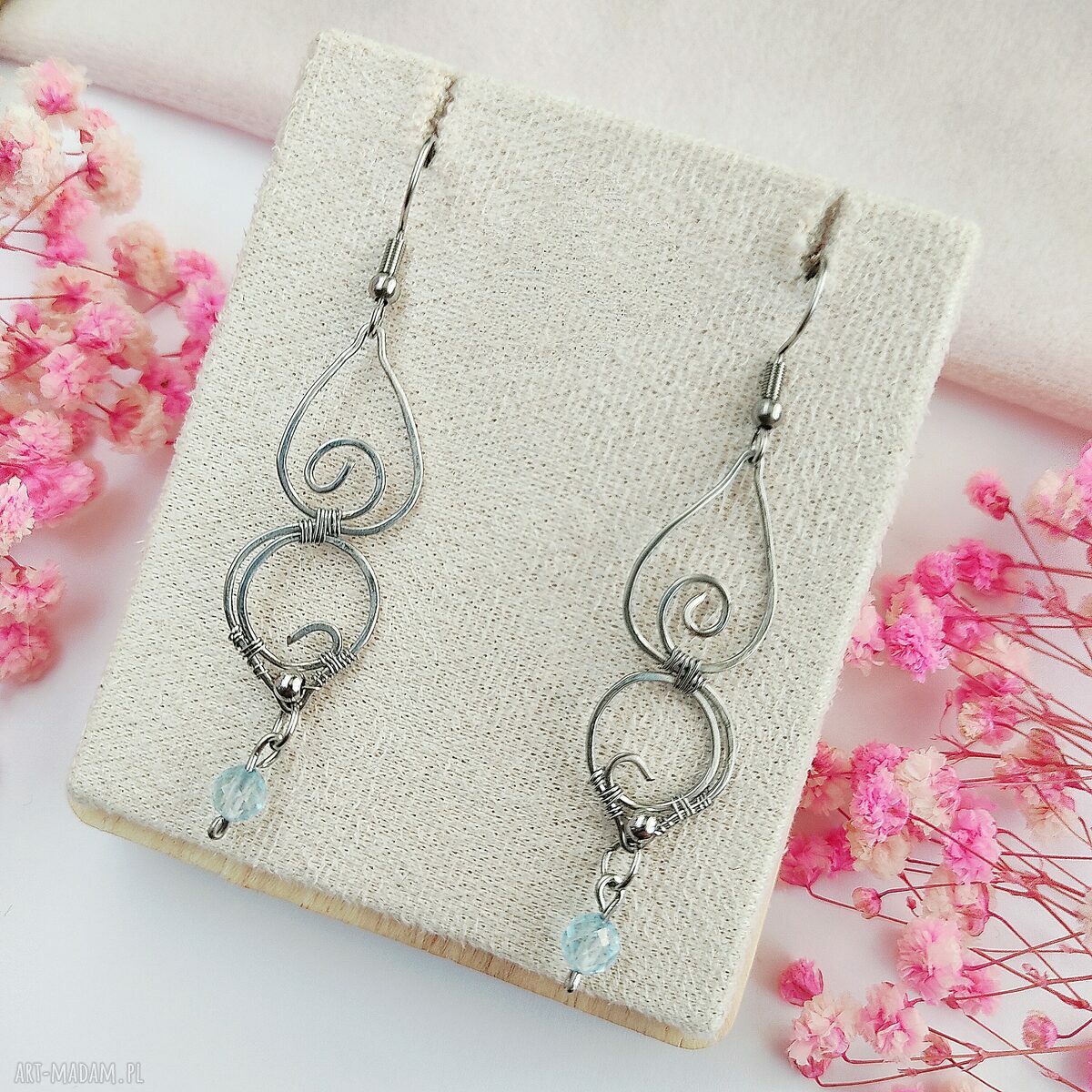 Kolczyki Topaz - stal chirurgiczna i handmade wire-wrapping