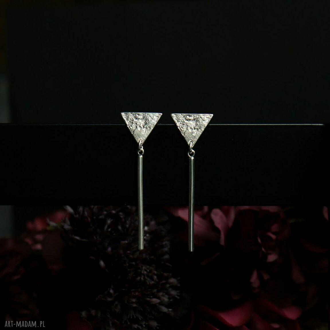 Kolczyki Trójkąty z Patyczkami wiszące geometryczne handmade