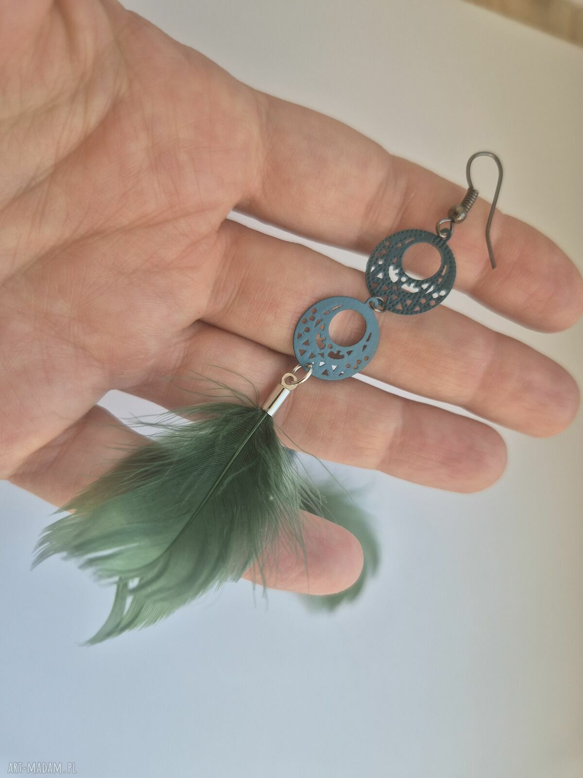 Kolczyki turkusowo-zielone boho - lekkie piórka na imprezę