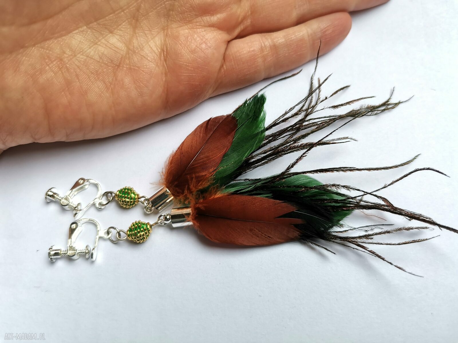 Kolczyki wiszące duże Box X1 na klipsy - boho etno-folk