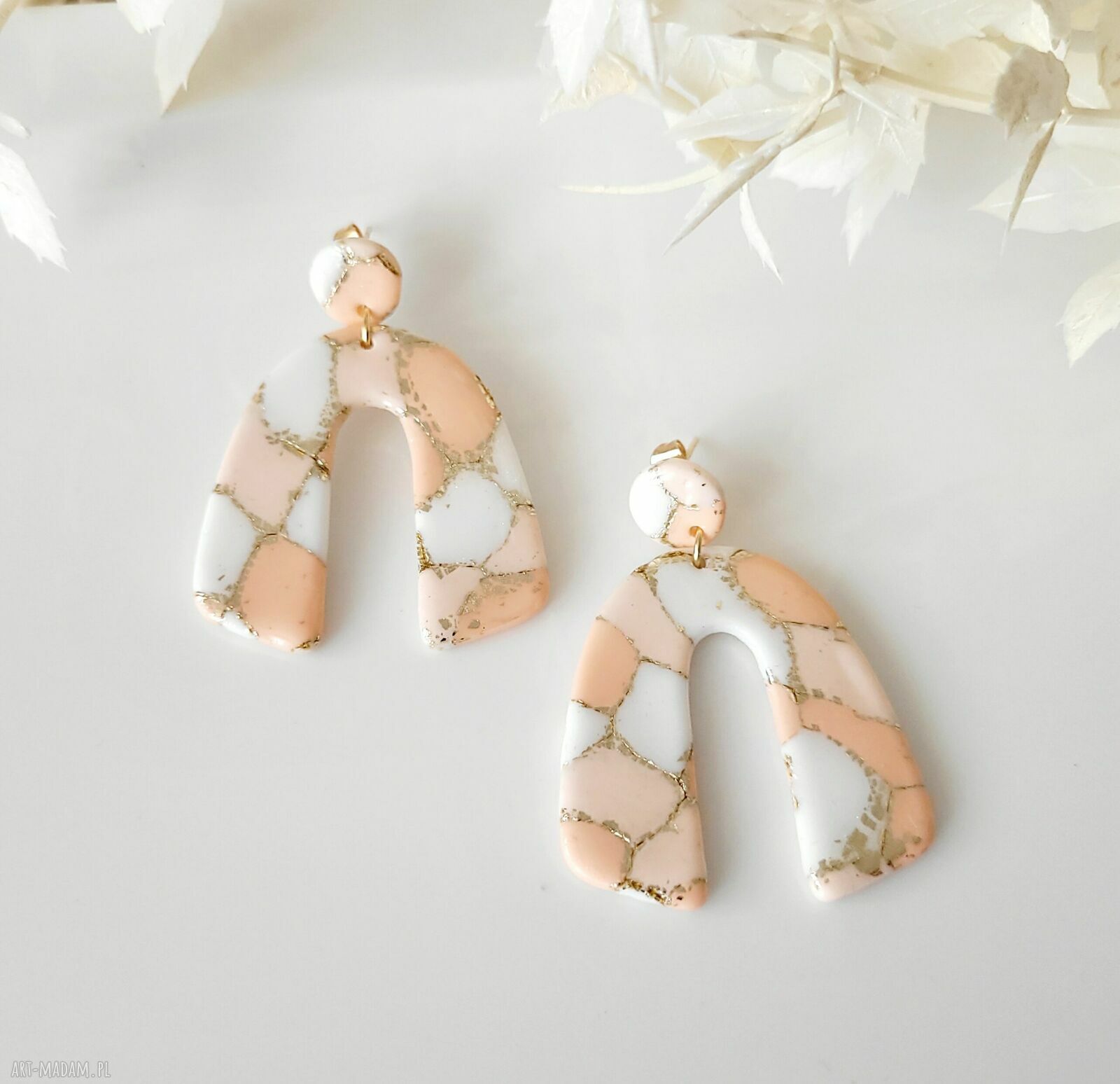 Kolczyki wiszące PEACH z glinki polimerowej - handmade made in Poland