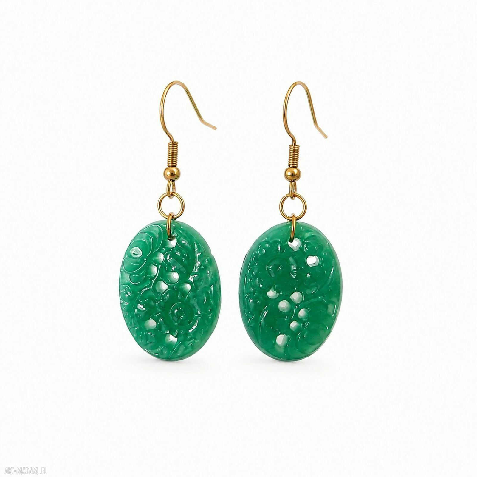 Kolczyki z grawerowanym jadeitem 4,5 cm