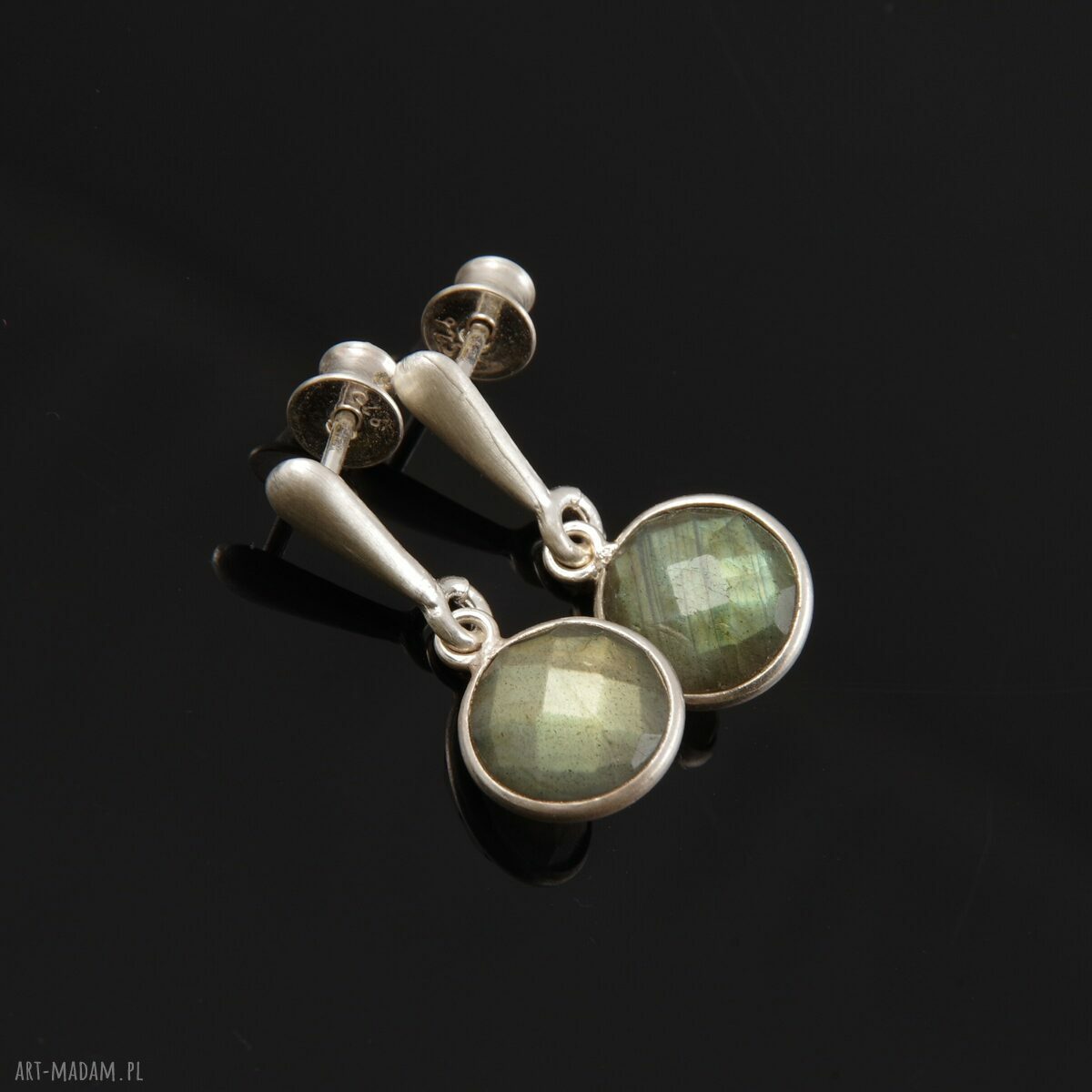 Kolczyki labradorytu srebrne małe labradoryt sztyfty piękne