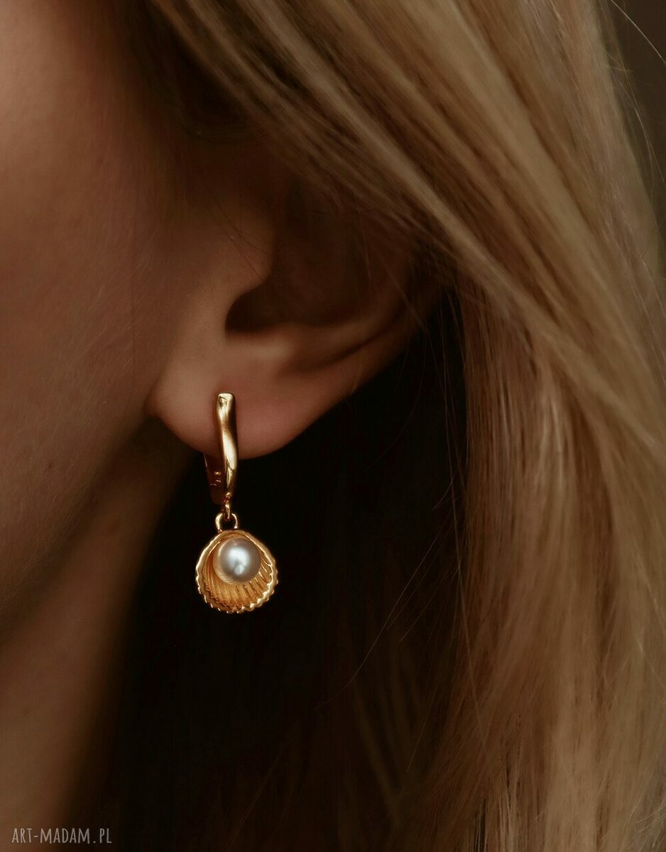 kolczyki: Kolczyki z muszelkami i perłą SWAROVSKI® CRYSTAL z różowego złota ręcznie