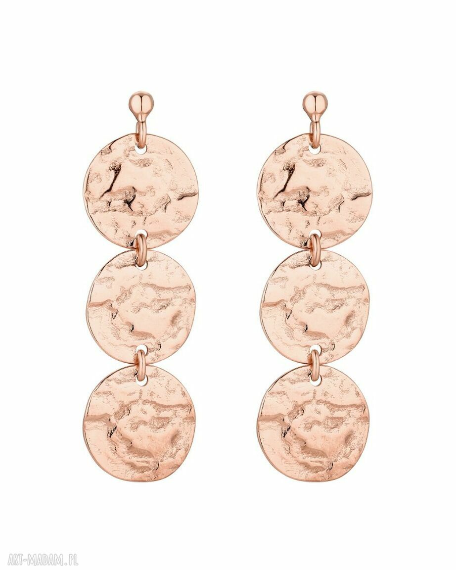 Kolczyki nieregularnymi małymi kołami różowego złota potrójne