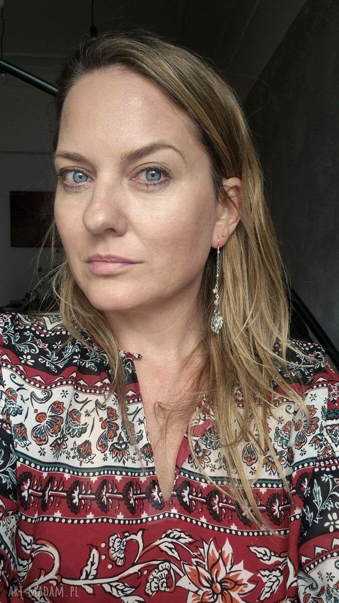 Kolczyki z naturalnym pirytem i liściem - rękodzieło Ruda Klara