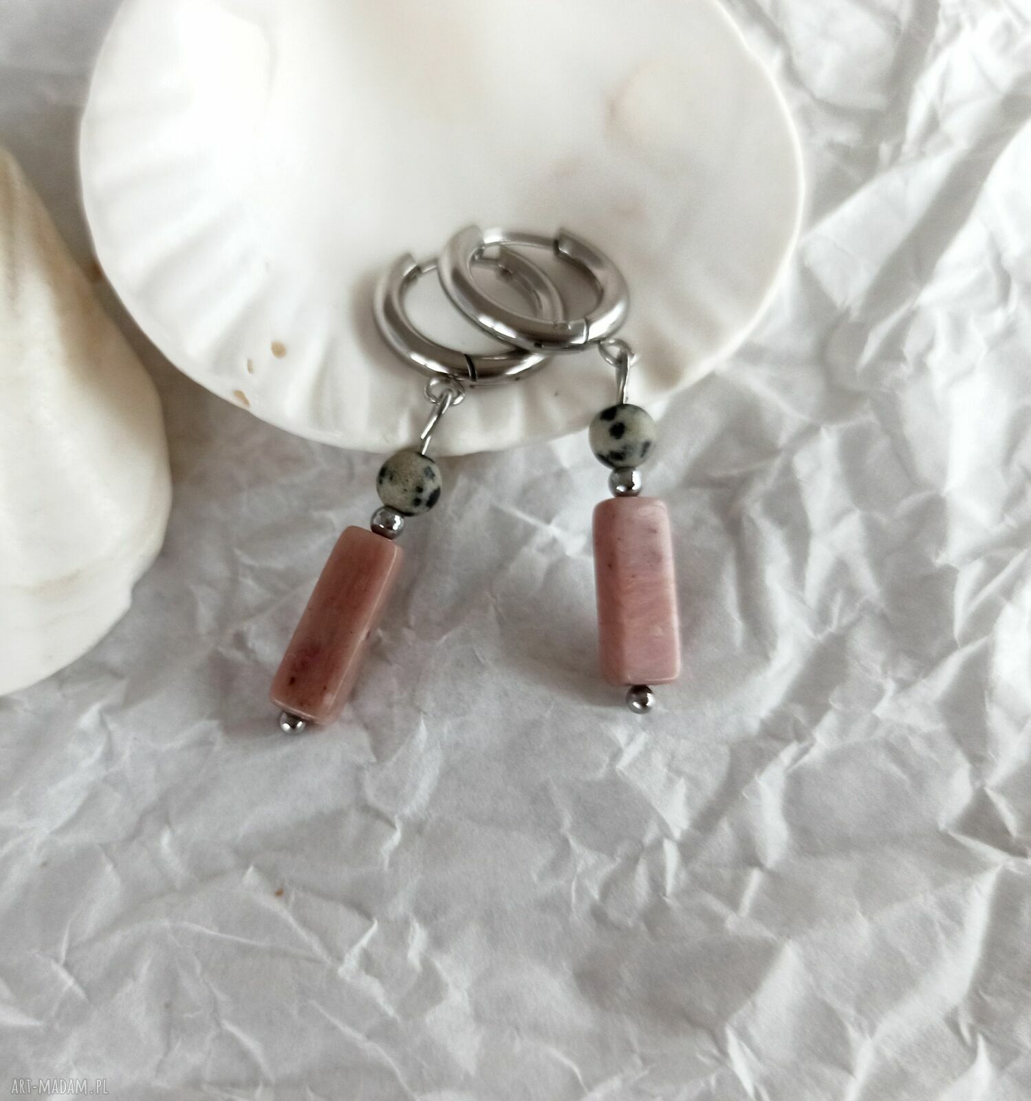 Kolczyki z rodolitem i jaspisem dalmatyńskim - handmade na prezent dla niej