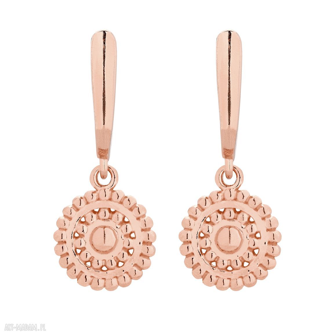 Kolczyki rozetami różowego złota rozety okrągłe wiszące