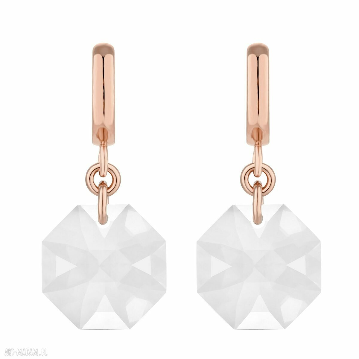 Kolczyki z różowego złota z bezbarwnymi kryształami SWAROVSKI CRYSTAL Octagon - Sotho