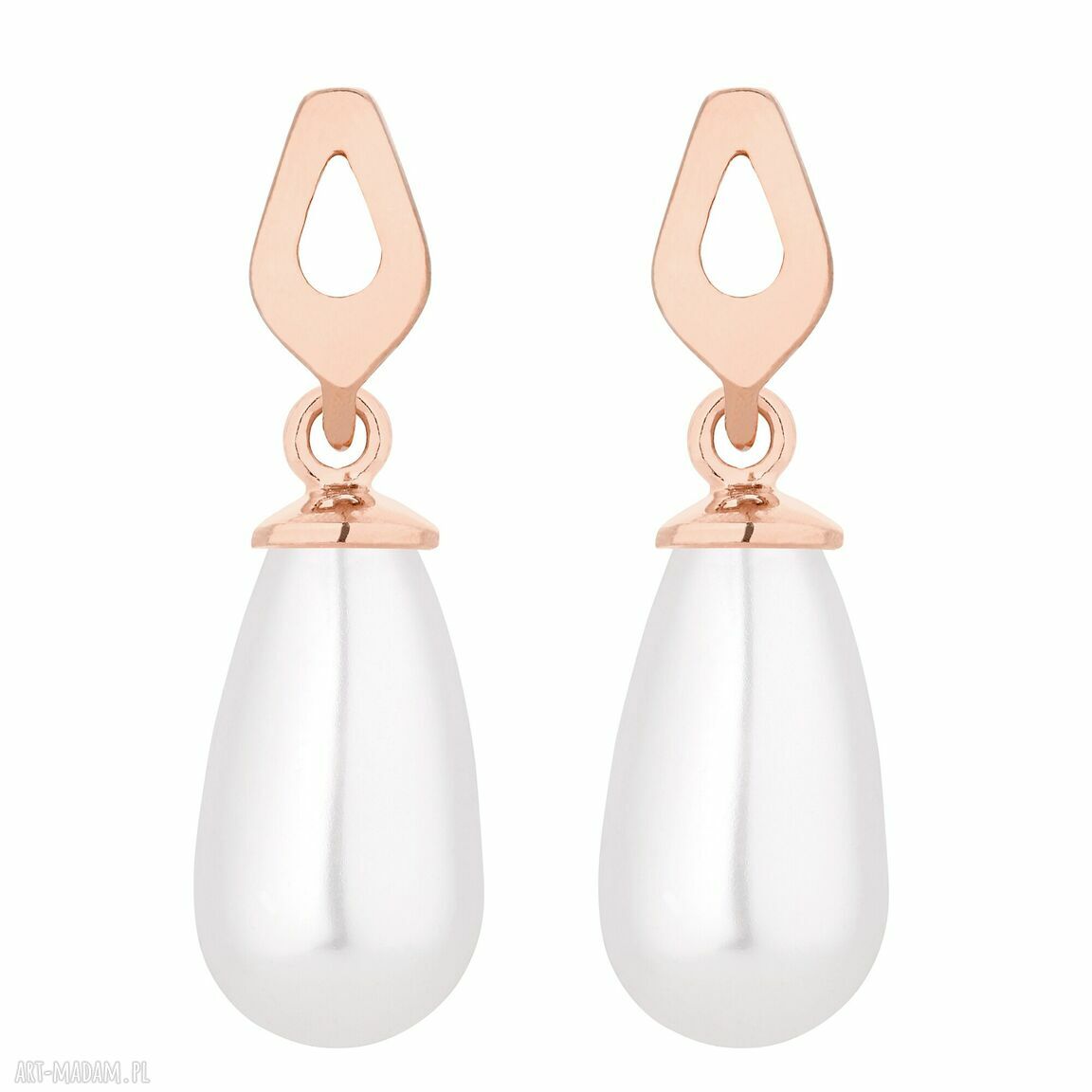 Kolczyki różowego złota białymi perłami swarovski® crystal perły
