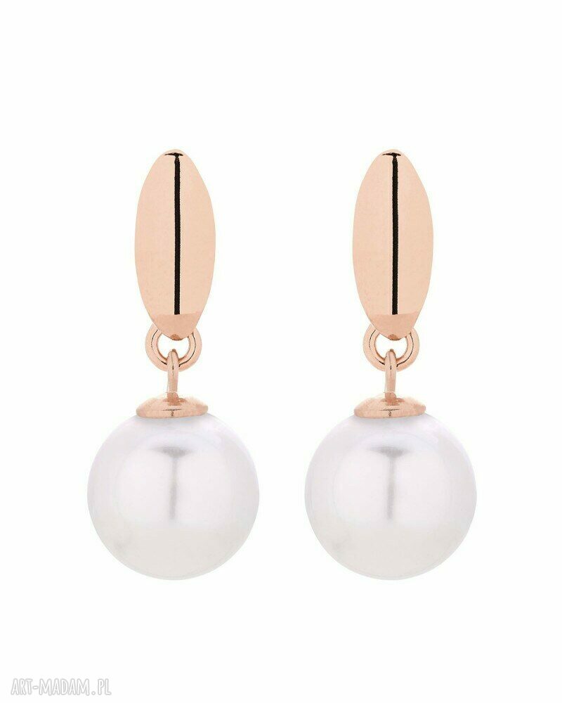 Kolczyki różowego złota białymi perłami swarovski® crystal biała
