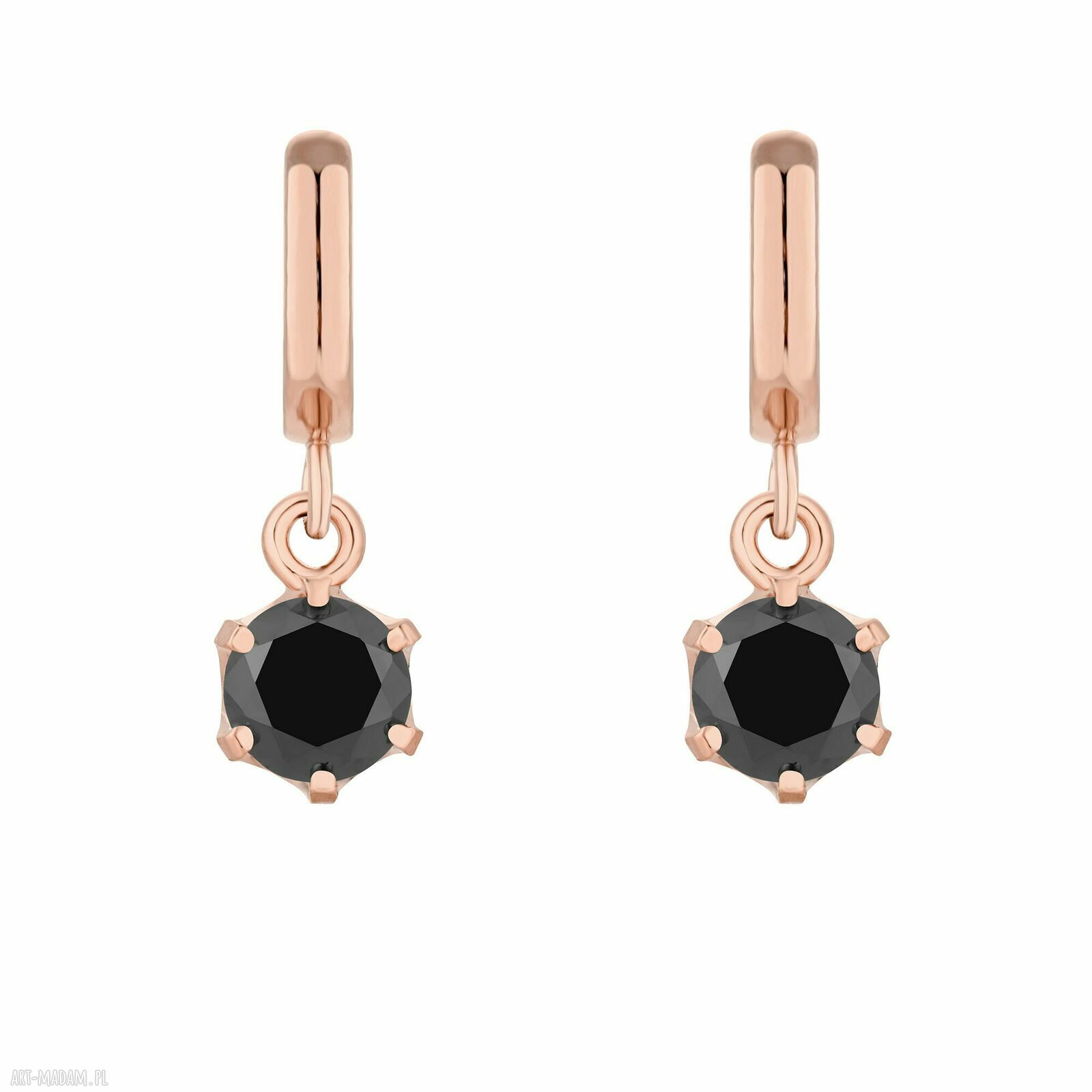 Kolczyki różowego złota czarnymi cyrkoniami pozłacane cyrkonia