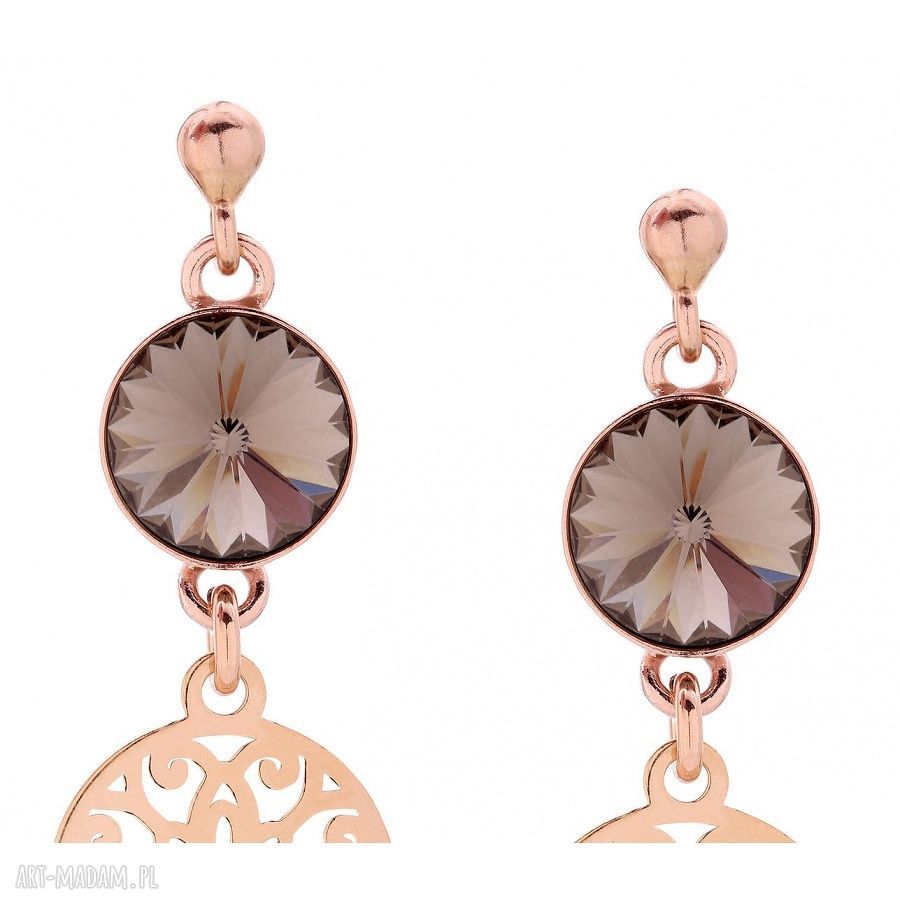 kolczyki: KOLCZYKI Z RÓŻOWEGO ZŁOTA CZEKOLADOWYMI KRYSZTAŁAMI SWAROVSKI® CRYSTAL