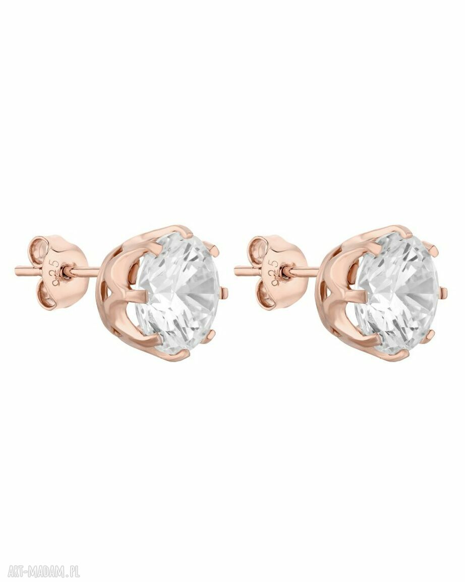 Kolczyki różowego złota dużymi cyrkoniami kryształami bezbarwnymi