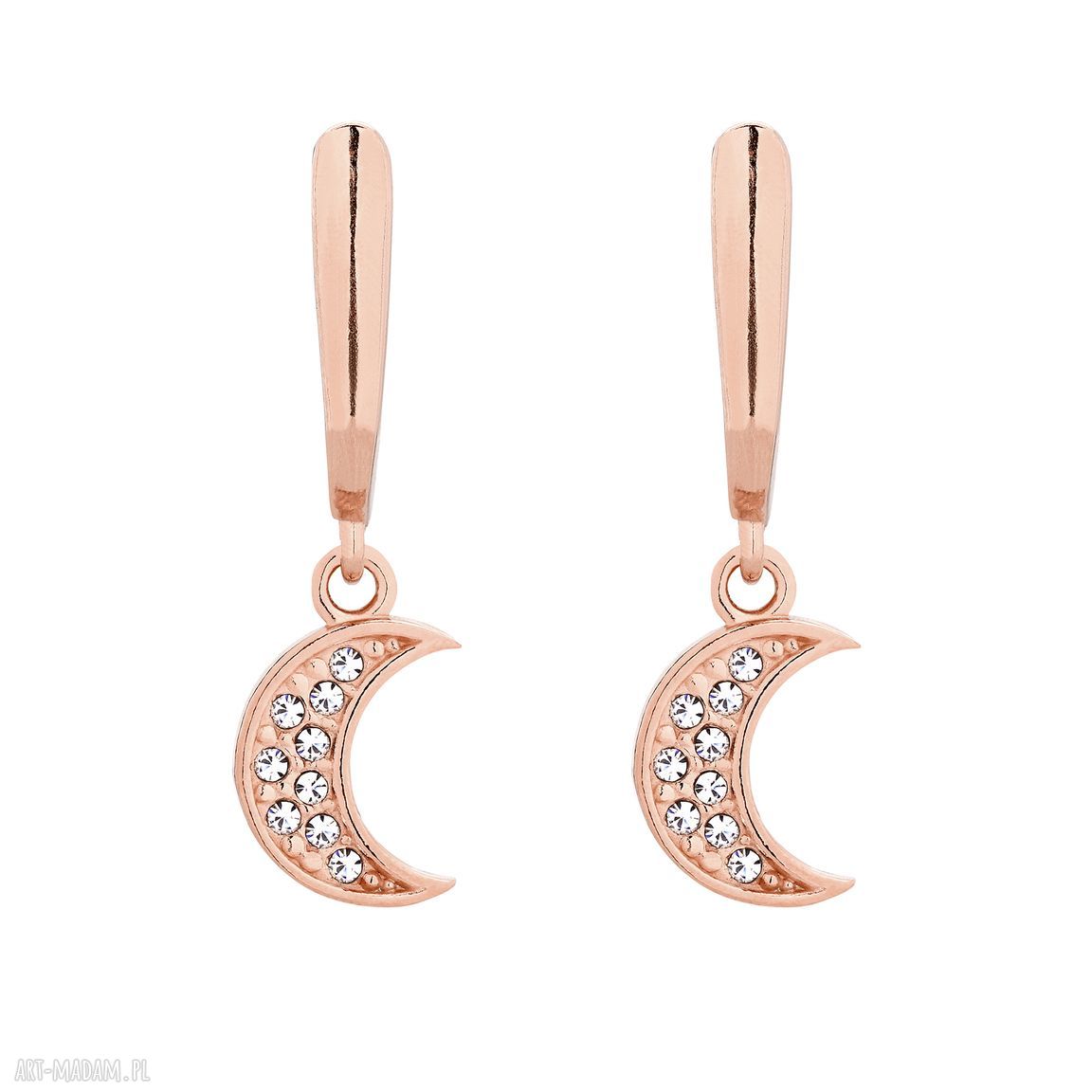 Kolczyki z różowego złota księżycami Swarovski Crystal - subtelny blask na co dzień