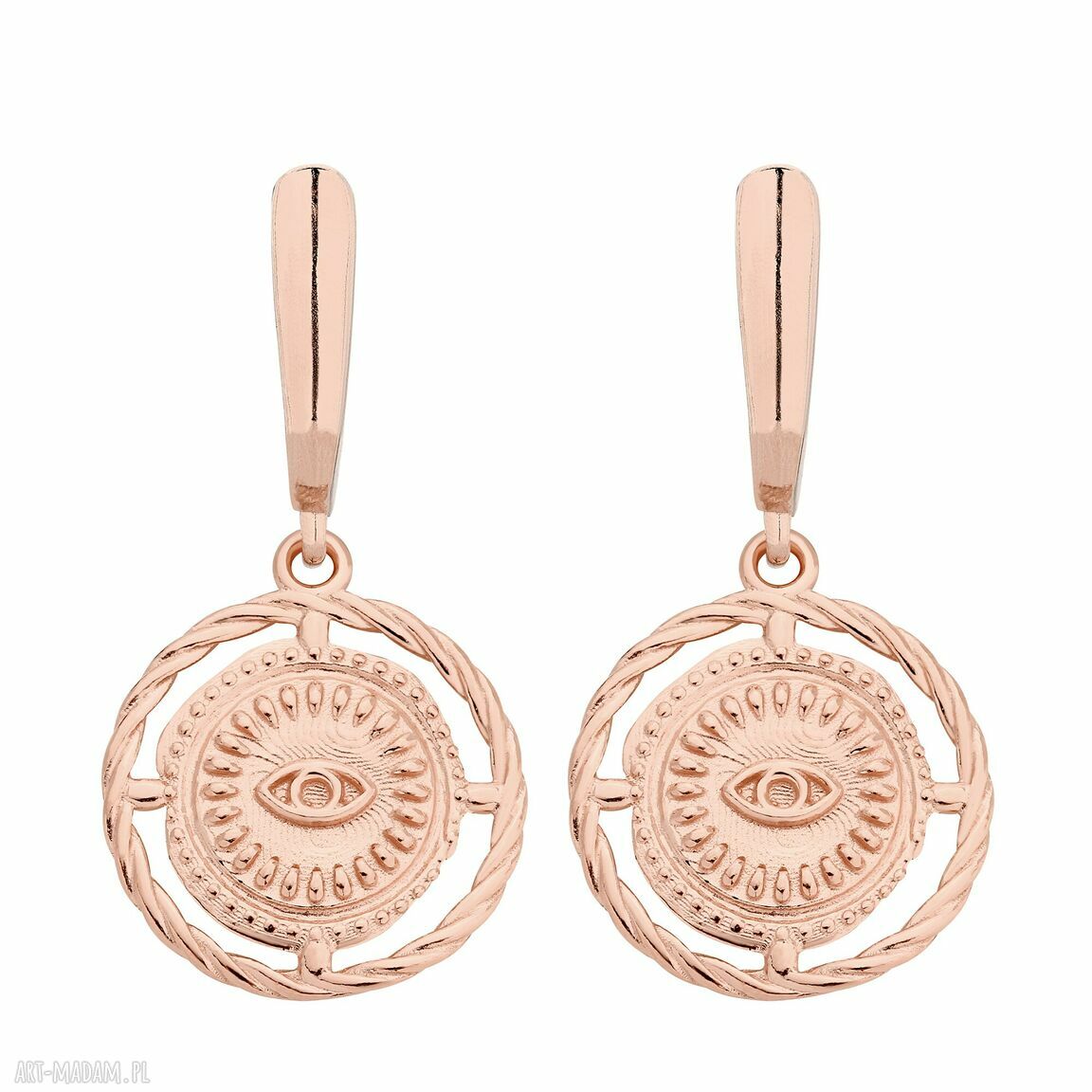 Kolczyki różowego złota oczami masywne oczy medaliony rosegold