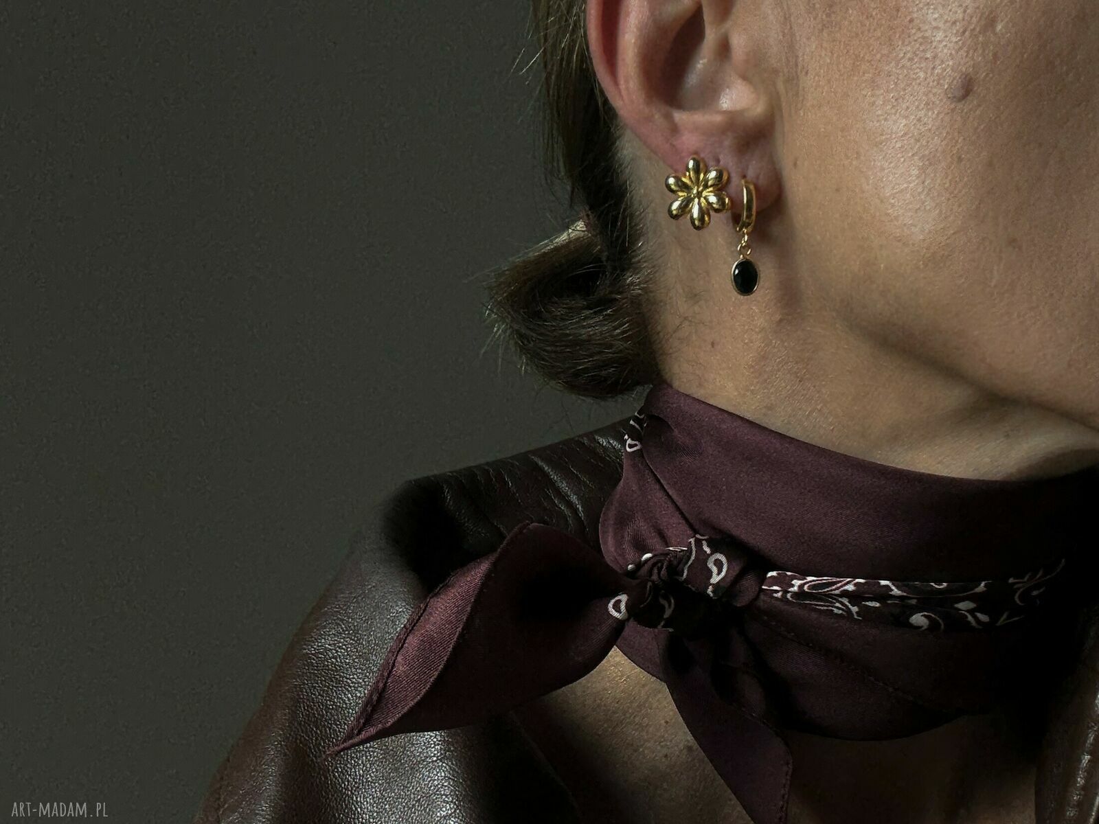 kolczyki: Kolczyki z różowego złota z onyksami ręcznie zrobione