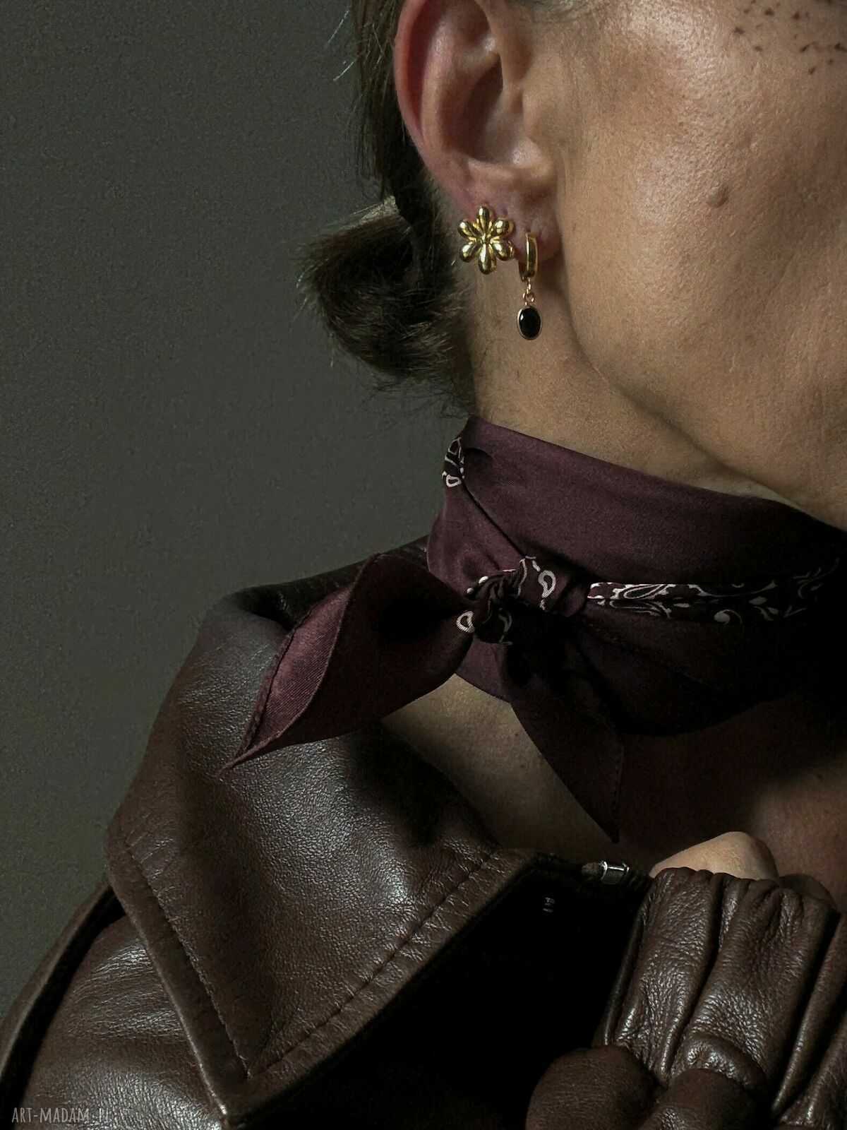 kolczyki: Kolczyki z różowego złota z onyksami ręcznie zrobione