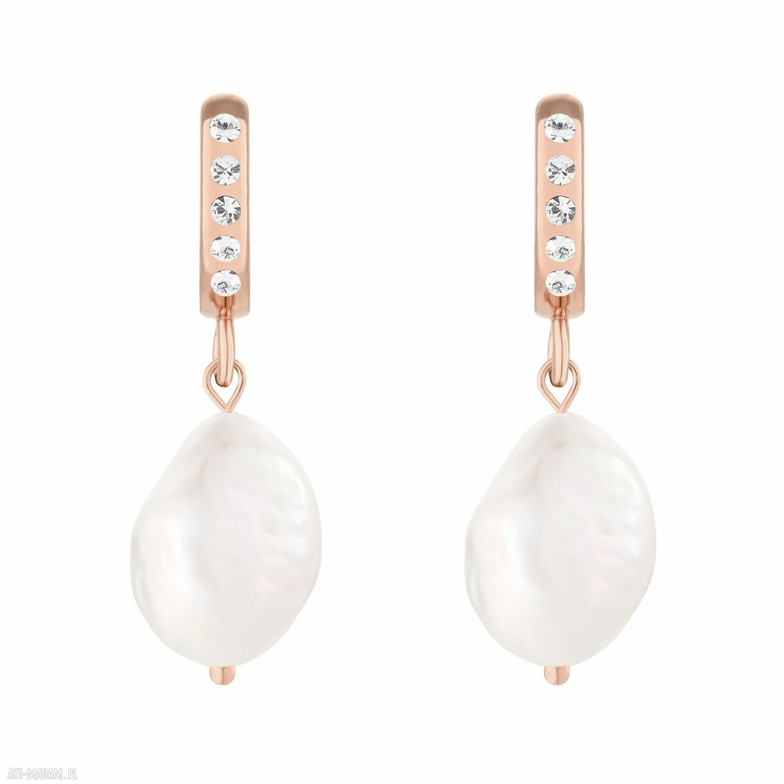 Kolczyki różowego złota perłami kryształkami preciosa pozłacane
