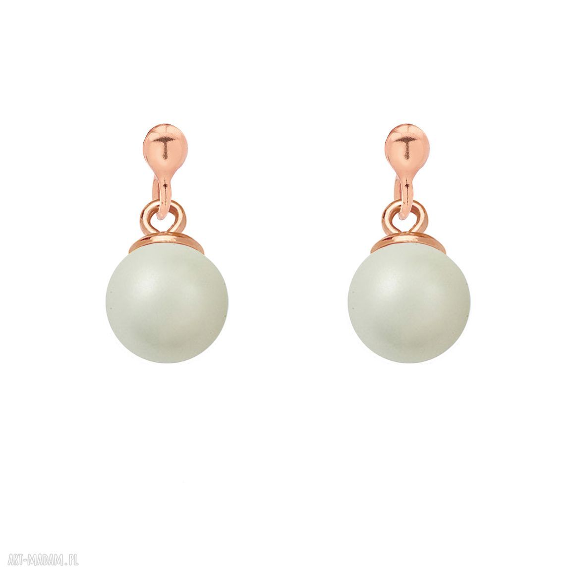 Kolczyki różowego złota szarą perłą swarovski® crystal sztyfty