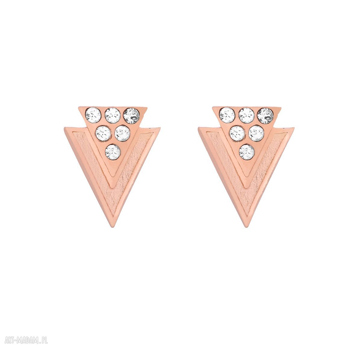 Kolczyki różowego złota trójkąty kryształkami swarovski® crystal