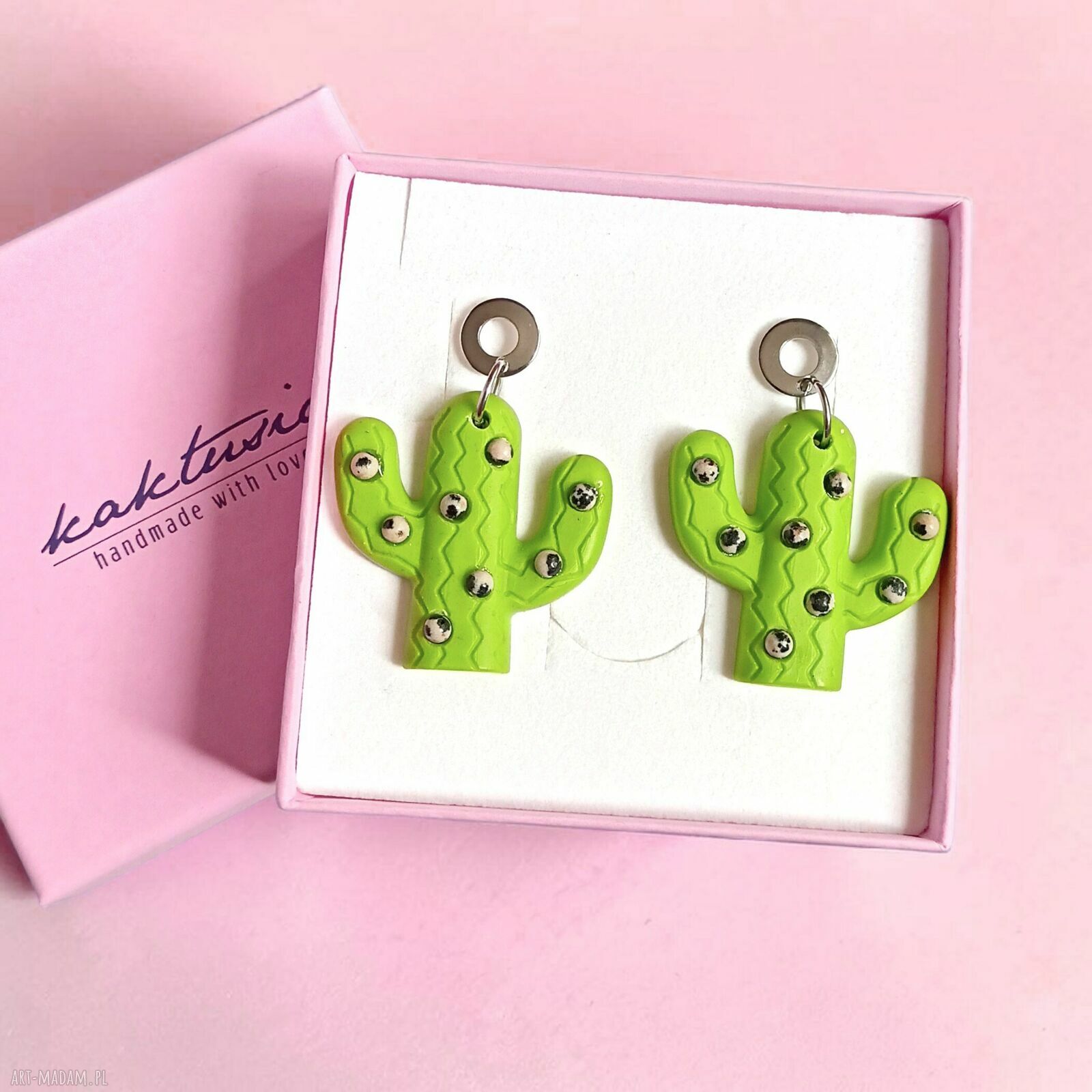 Kolczyki z żywicy Kaktusy z jaspisem lime green