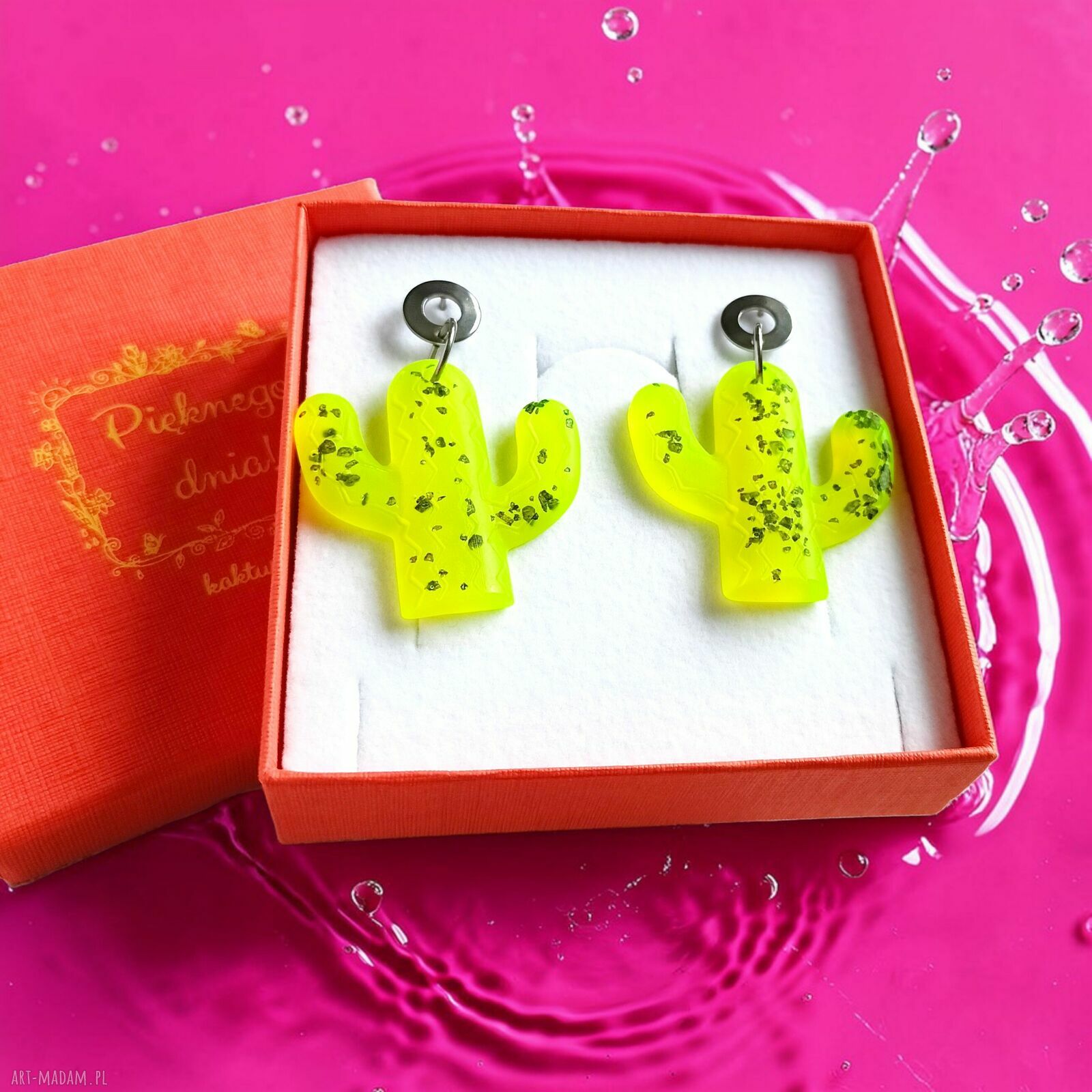 Kolczyki z żywicy KAKTUSY: neon yellow