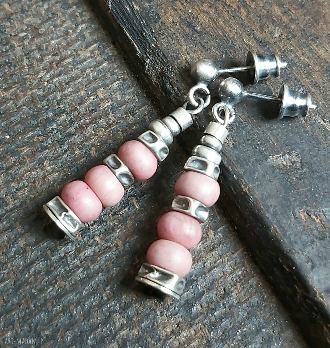 Kolczyki ze srebra i rodonitów hand made