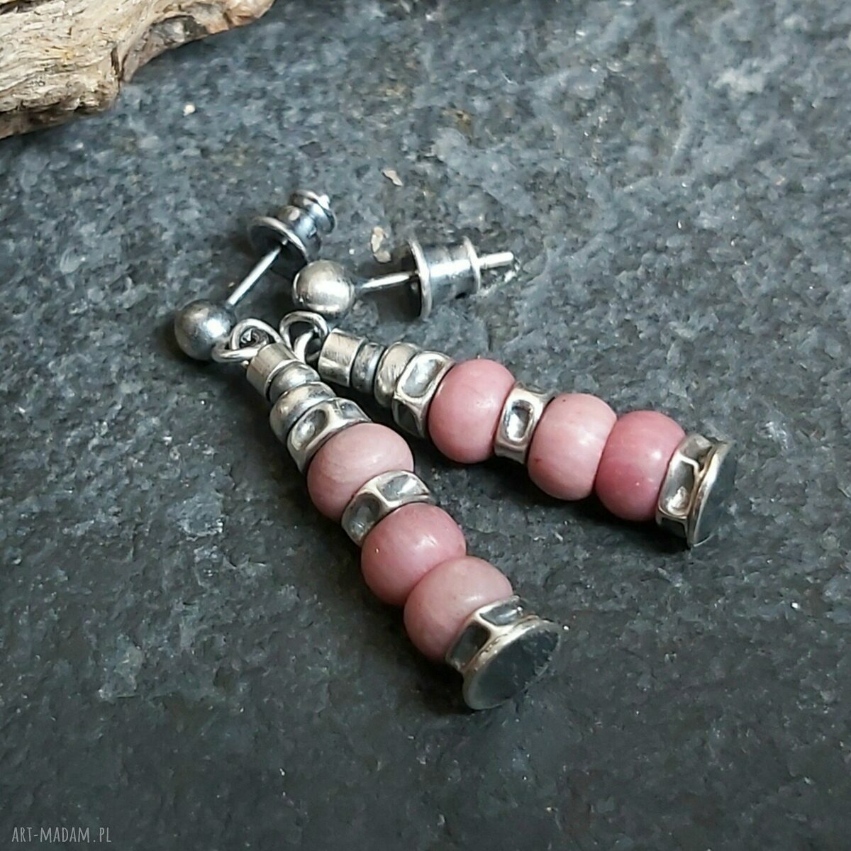 Kolczyki ze srebra i rodonitów hand made
