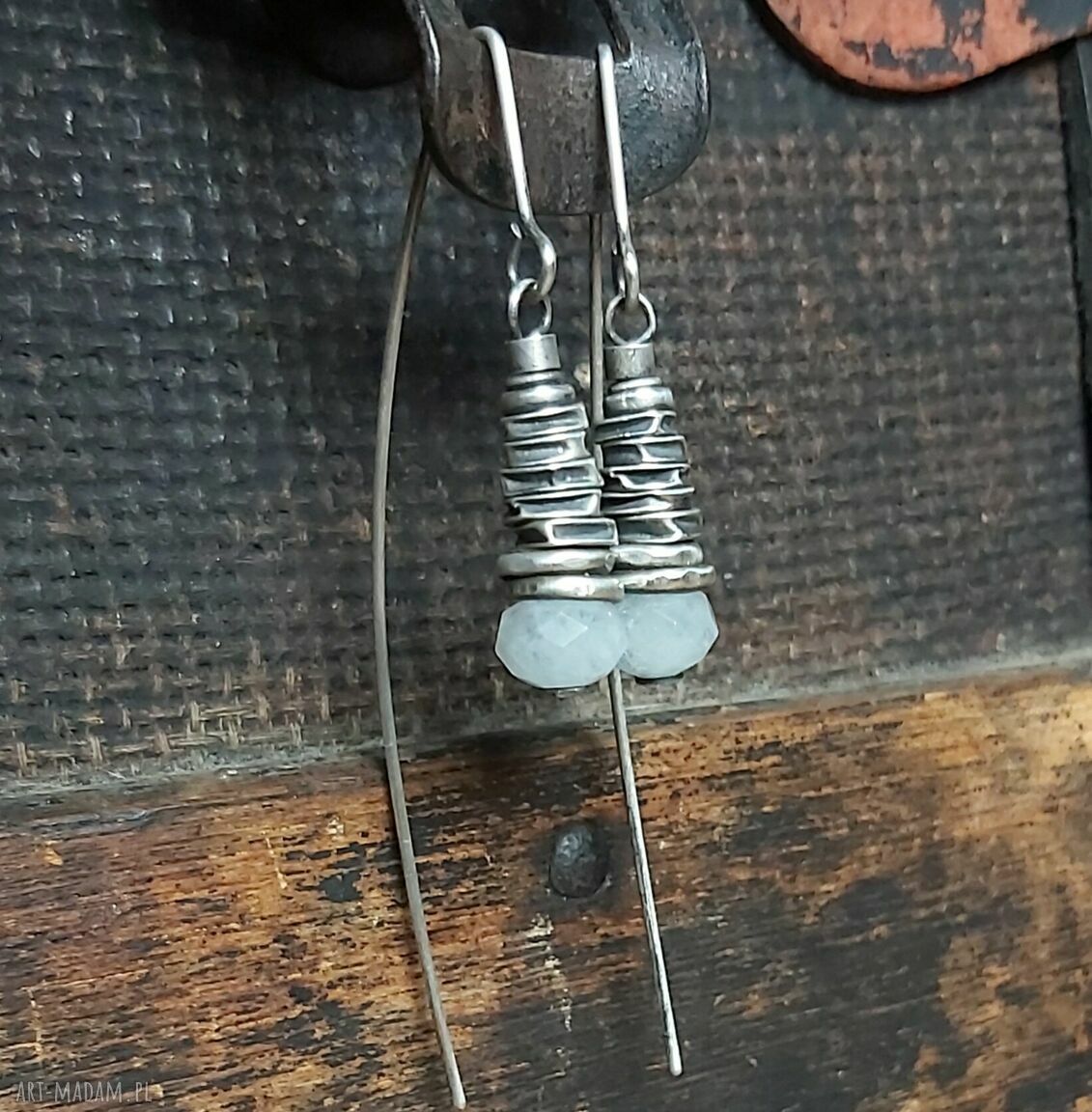 Kolczyki ze srebra z akwamarynem - wiszące handmade na prezent